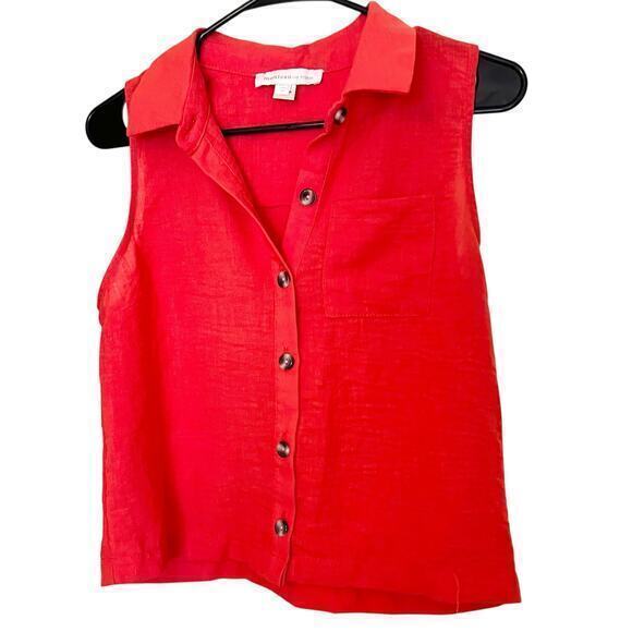 Monteau Tops - MONTEAU orange sleeveless button up Preppy Academia coastal top NWOT Sz M